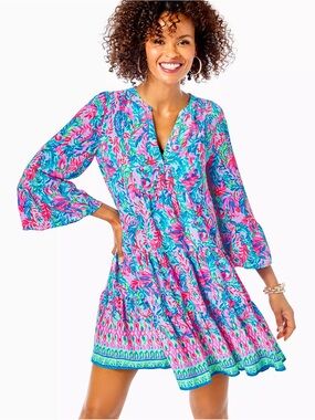 Lilly Pulitzer Gabriel Flim Flam Pink Blue Printed Midi Dress